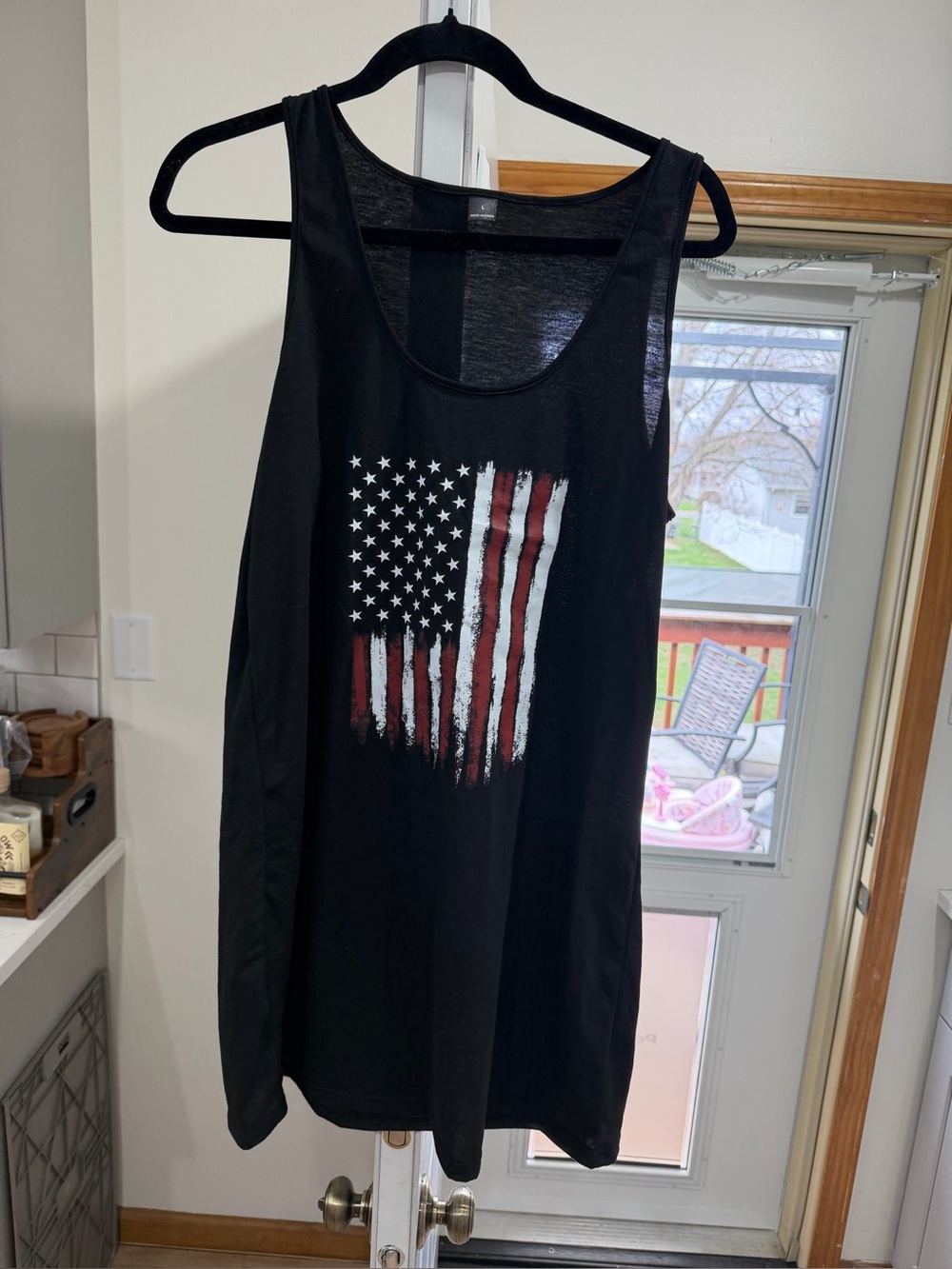 Black Tank with Distressed American Flag Graphic